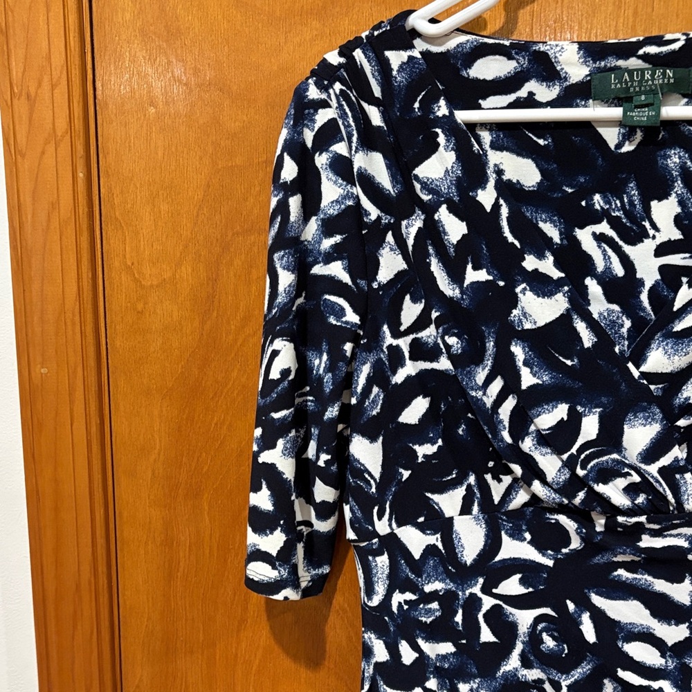 Ralph Lauren Navy and White Abstract Print Midi Dress - Picture 4 of 7
